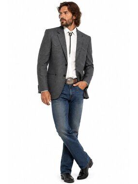 CIRCLE S jacket blazer gray 42R wool blend two button western arrow yolk